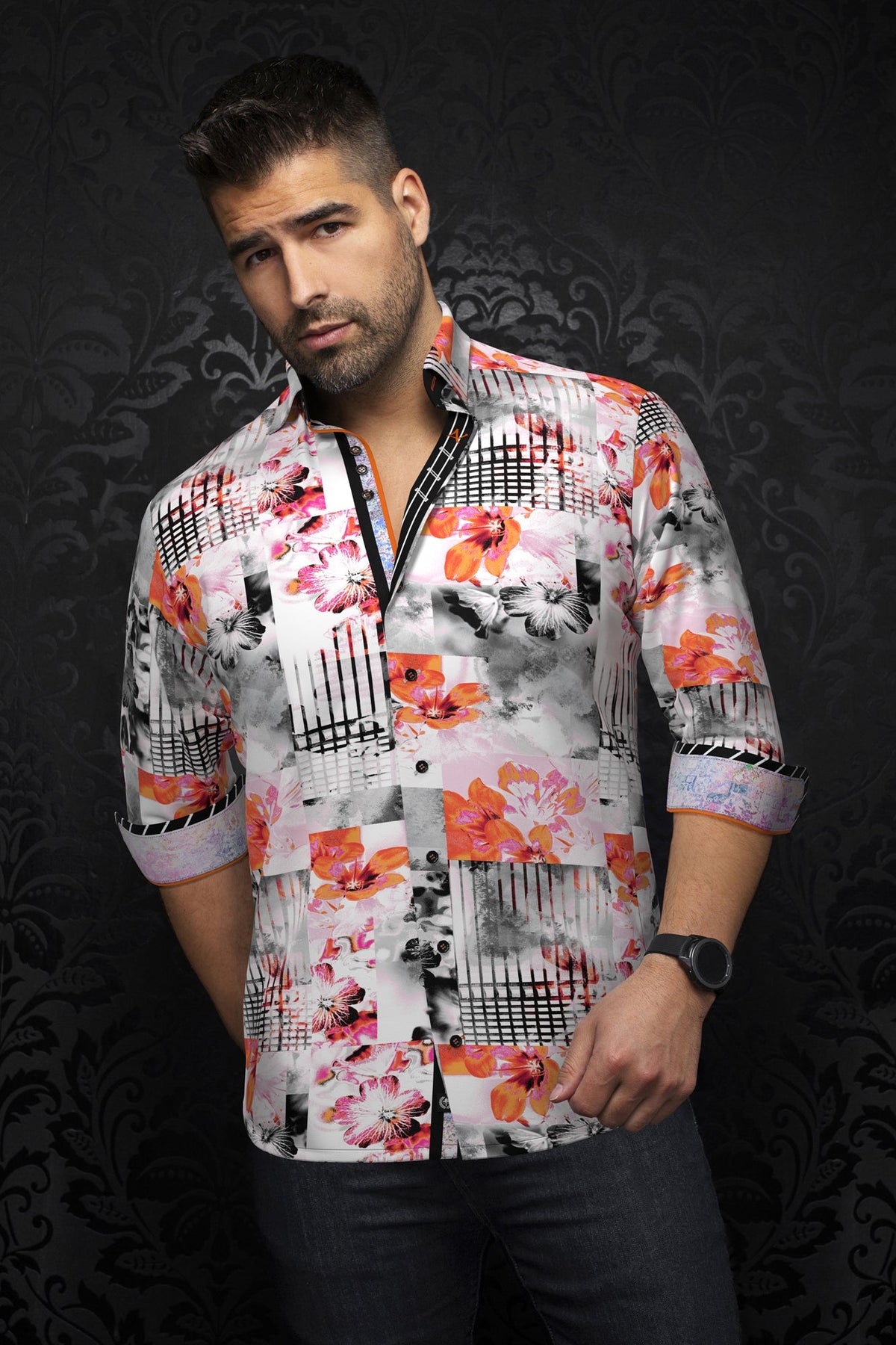 Chemise manches longues pour homme par Au Noir | BRENTANO Orange Rose | Machemise.ca, inventaire complet de la marque Au Noir