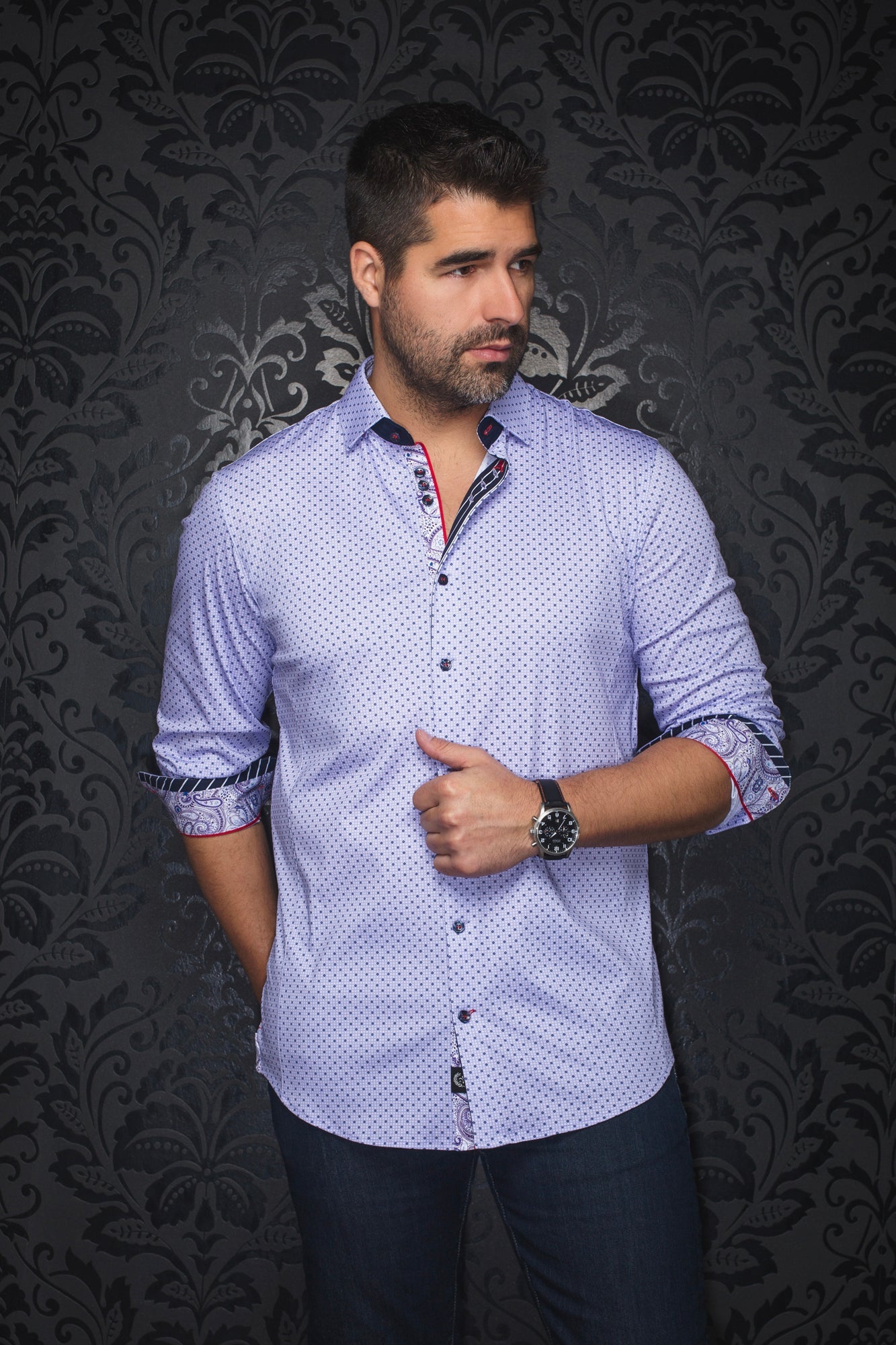 Knit long sleeve shirt for men by Au Noir | CALDARA Light Lavender | Menshirt.com, complete inventory of the Au Noir brand
