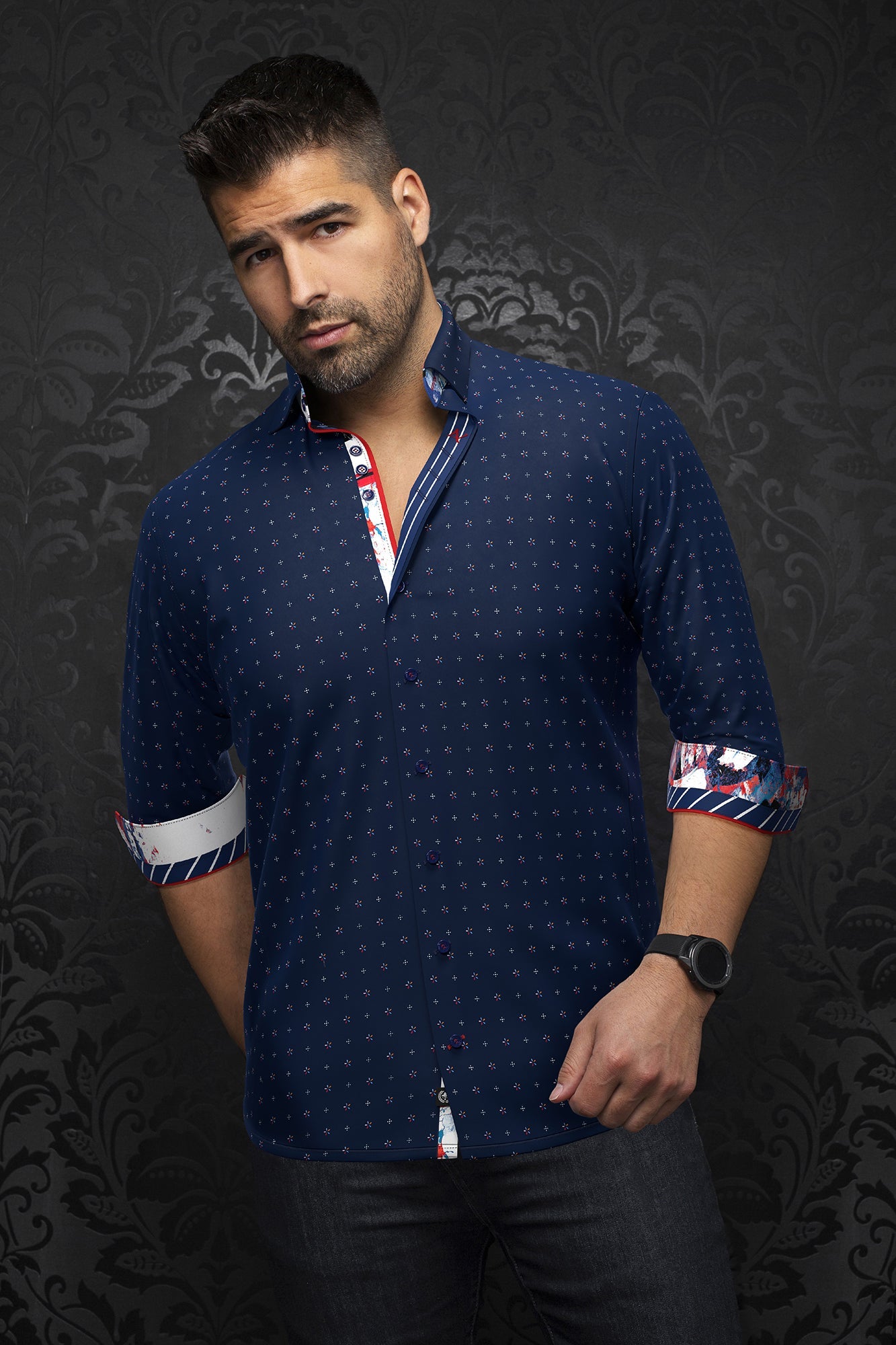 Knit long sleeve shirt for men by Au Noir | CAMPOS Navy | Menshirt.com, complete inventory of the Au Noir brand