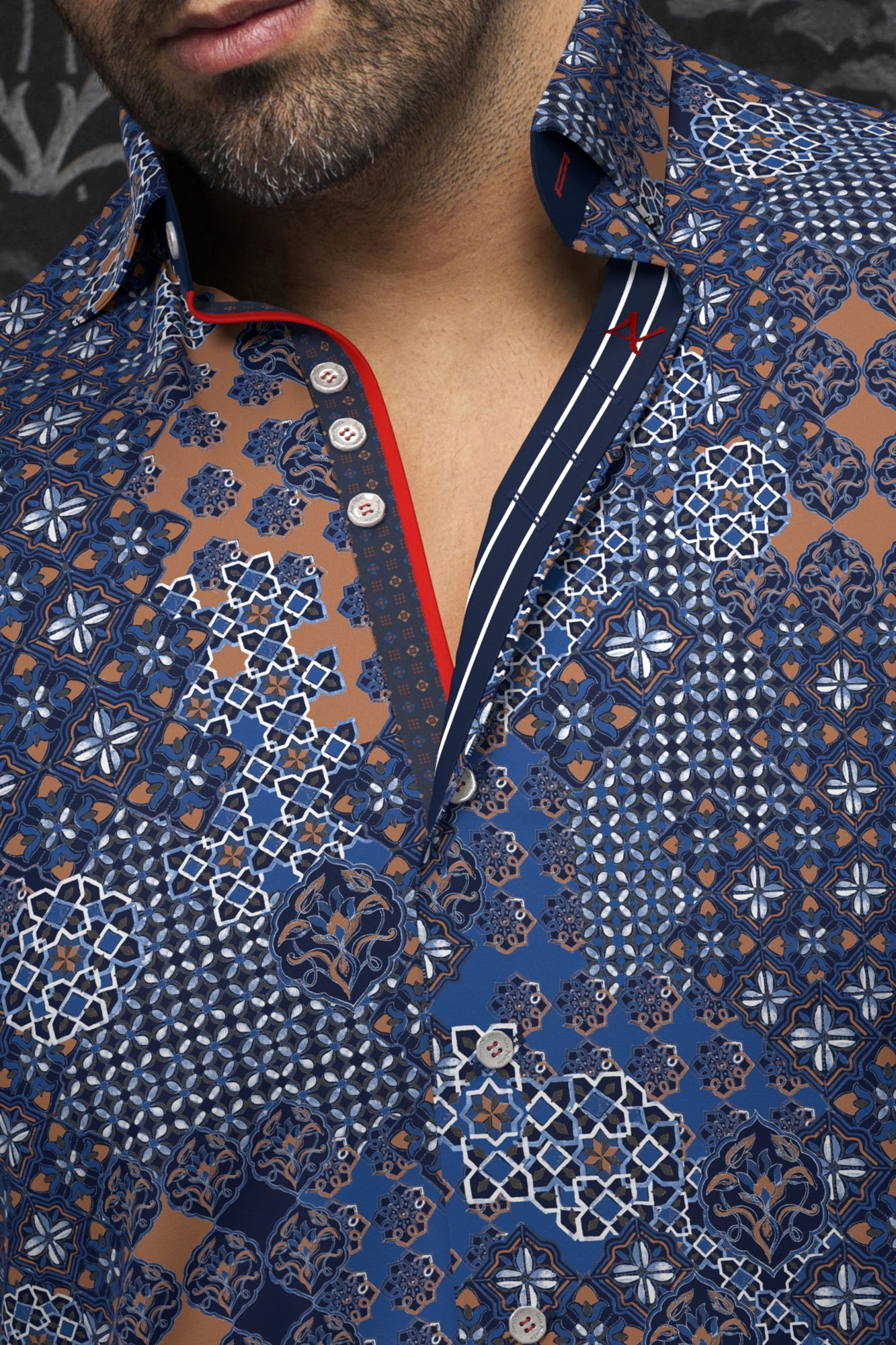 Long sleeve shirt for men by Au Noir | CARLSON Navy Tobacco | Menshirt, complete inventory of the Au Noir brand
