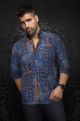 Long sleeve shirt for men by Au Noir | CARLSON Navy Tobacco | Menshirt, complete inventory of the Au Noir brand