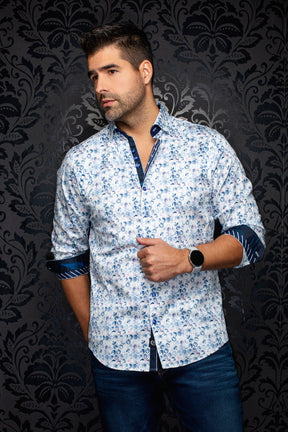 Chemise manches longues en coton extensible pour homme par Au Noir | CHROMA Bleu Pâle | Machemise.ca, inventaire complet de la marque Au Noir
