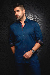 Knit long sleeve shirt for men by Au Noir | CLYDE Navy Tobacco | Menshirt, complete inventory of the Au Noir brand