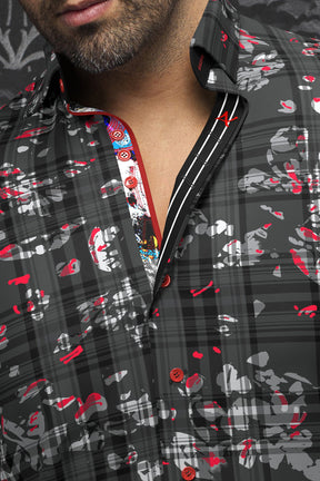 Long sleeve shirt for men by Au Noir | CONTRERAS Black Red | Menshirt, complete inventory of the Au Noir brand