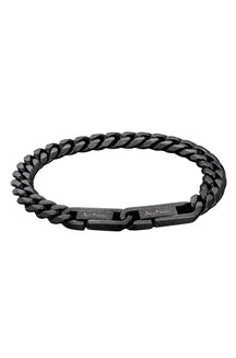 Men's isolated black chain bracelet with curb links and engraved Au Noir plates