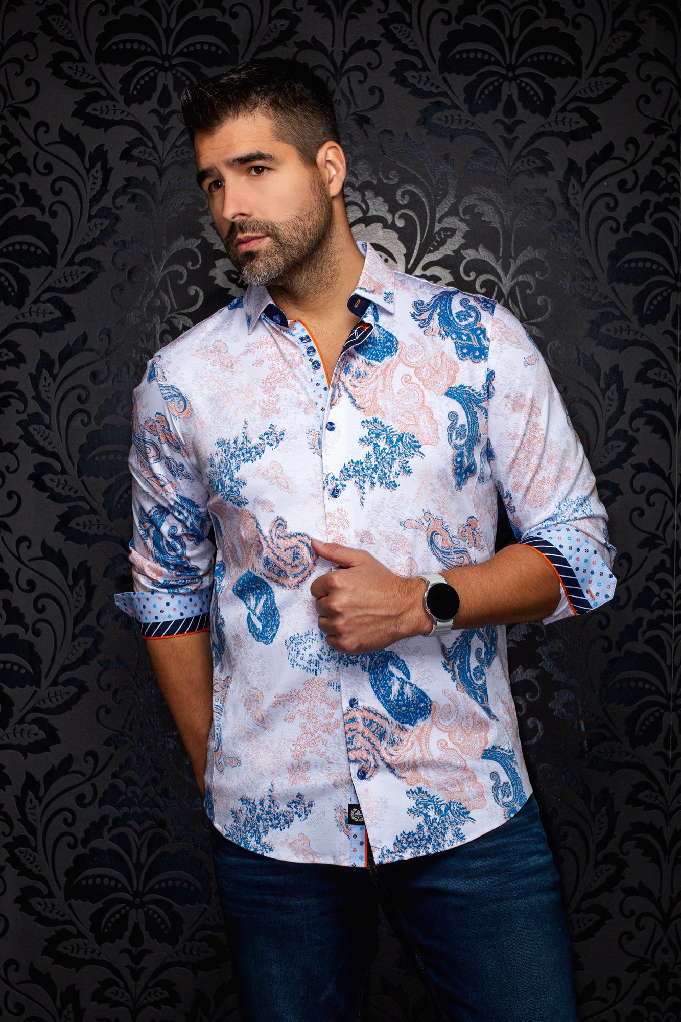 Chemise manches longues en Knit extensible pour homme par Au Noir | DAWNSTONE Orange | Machemise.ca, inventaire complet de la marque Au Noir