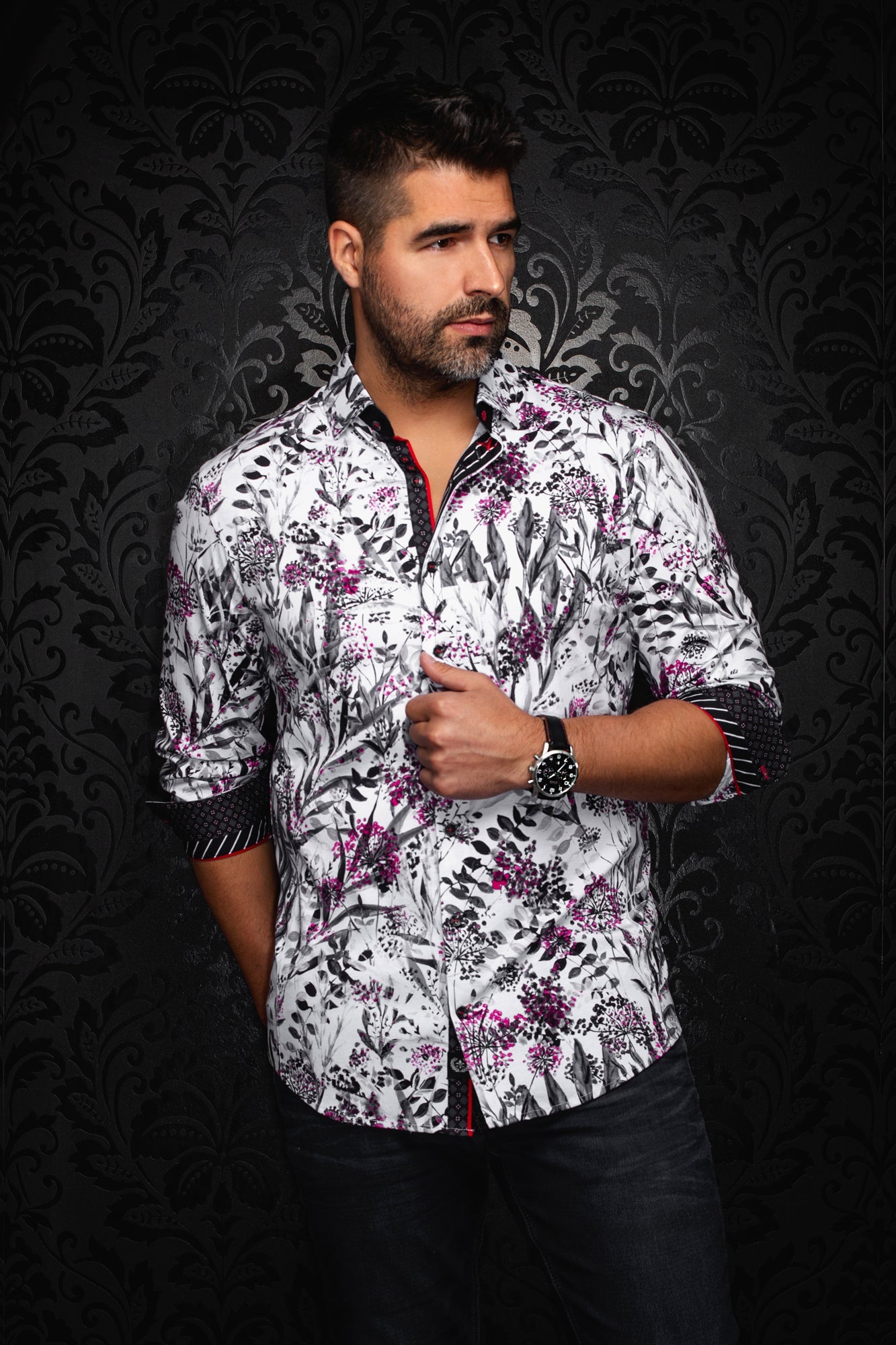 Knit long sleeve shirt for men by Au Noir | DEVEREAUX White | Menshirt, complete inventory of the Au Noir brand
