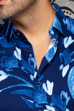 Chemise manches courtes en Knit extensible pour homme par Au Noir | DEW (SS) Marine | Machemise.ca, inventaire complet de la marque Au Noir