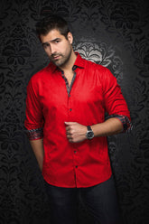 Long sleeve shirt for men by Au Noir | DOMINION Red | Menshirt, complete inventory of the Au Noir brand
