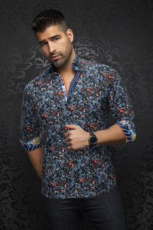 Knit long sleeve shirt for men by Au Noir | ELIADE Blue Orange | Menshirt.com, complete inventory of the Au Noir brand