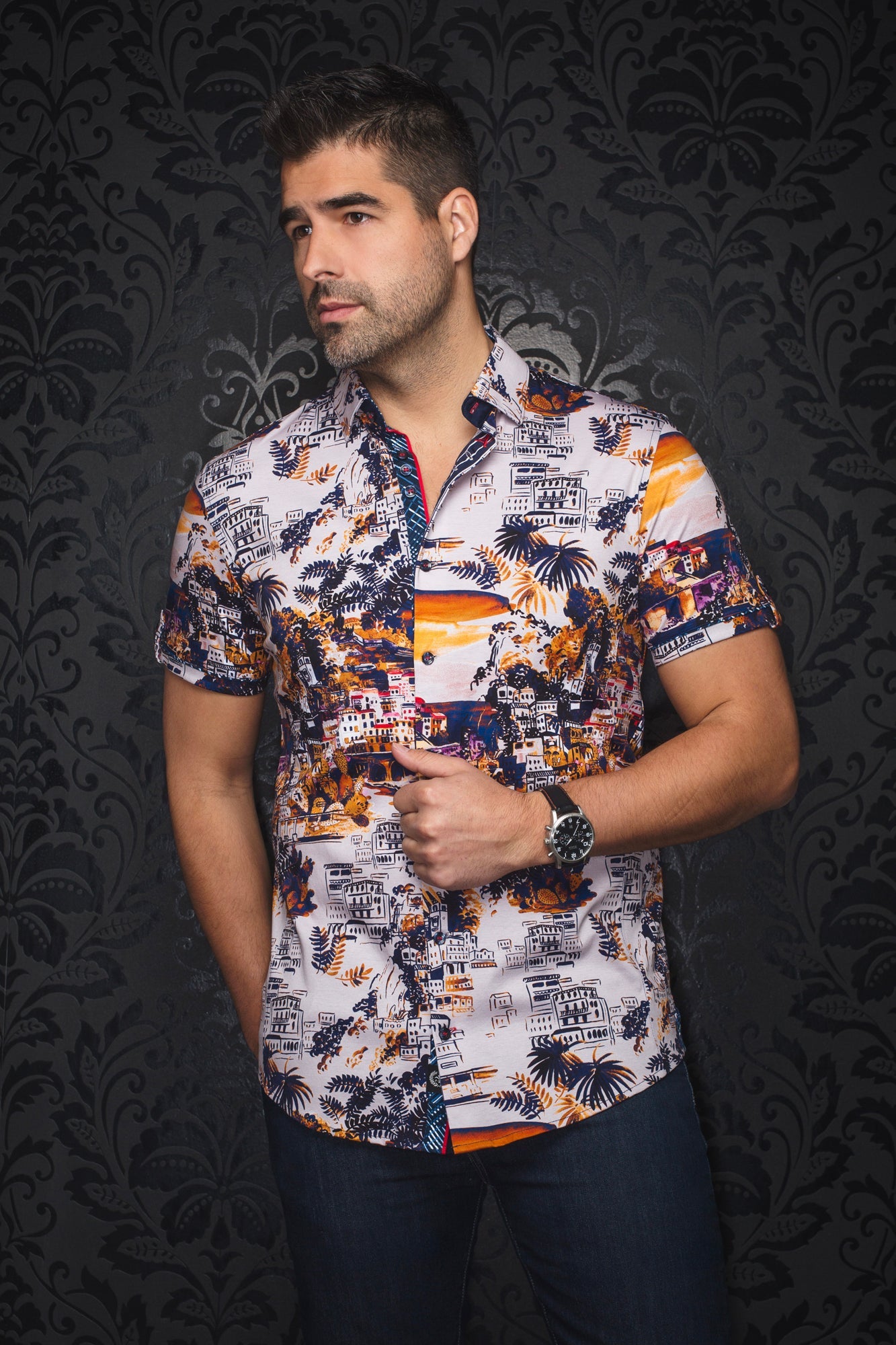 Knit short sleeve shirt for men by Au Noir | ELSTER(SS) Stone | Menshirt, complete inventory of the Au Noir brand