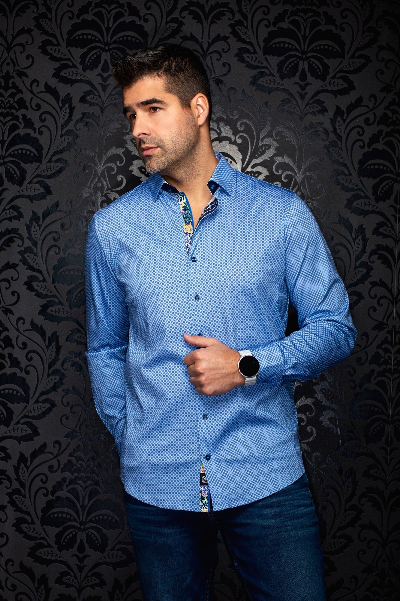 Chemise manches longues en Knit extensible pour homme par Au Noir | ELVARIS Bleu Pâle | Machemise.ca, inventaire complet de la marque Au Noir