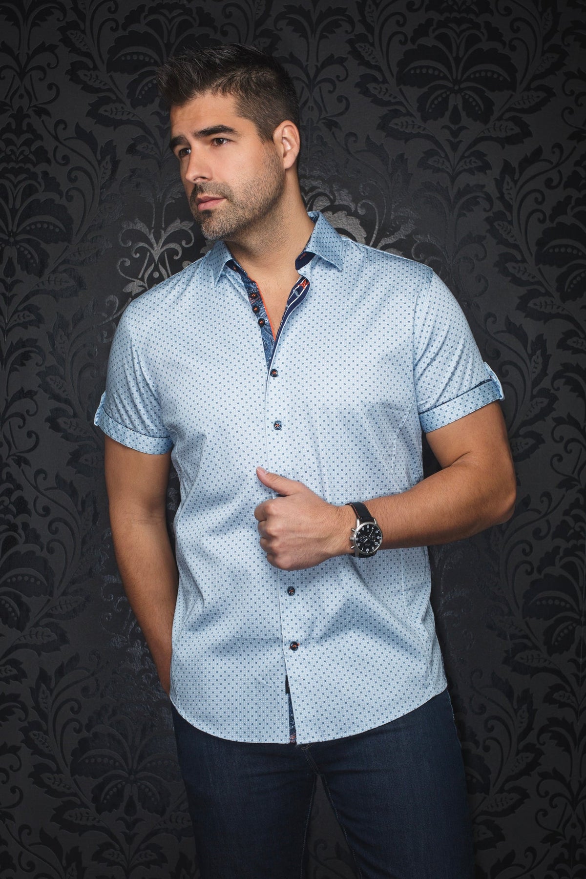 Chemise manches courtes pour homme par Au Noir | FARO(SS) Bleu Clair | Machemise.ca, inventaire complet de la marque Au Noir