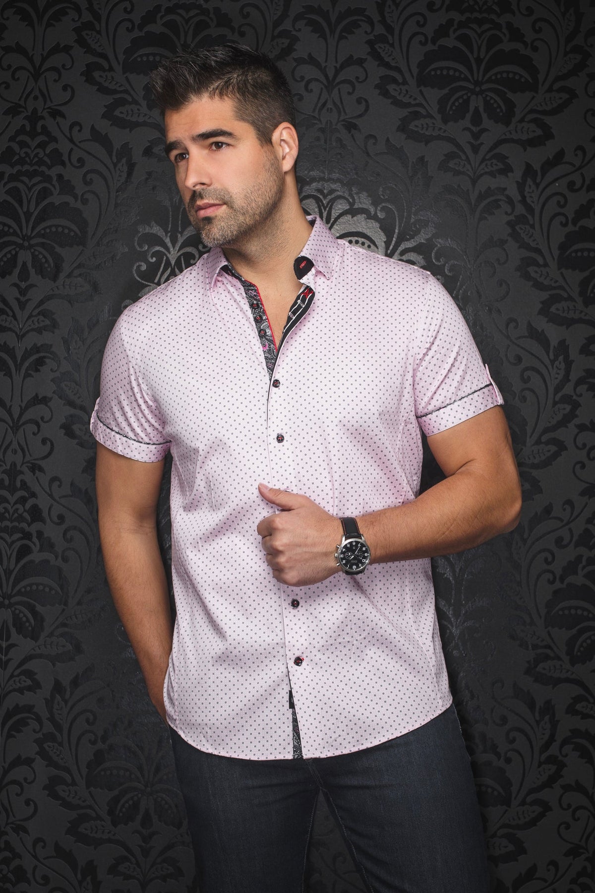 Chemise manches courtes pour homme par Au Noir | FARO(SS) Rose | Machemise.ca, inventaire complet de la marque Au Noir