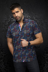 Knit short sleeve shirt for men by Au Noir | FINLAY(SS) Noir Multi | Menshirt, complete inventory of the Au Noir brand