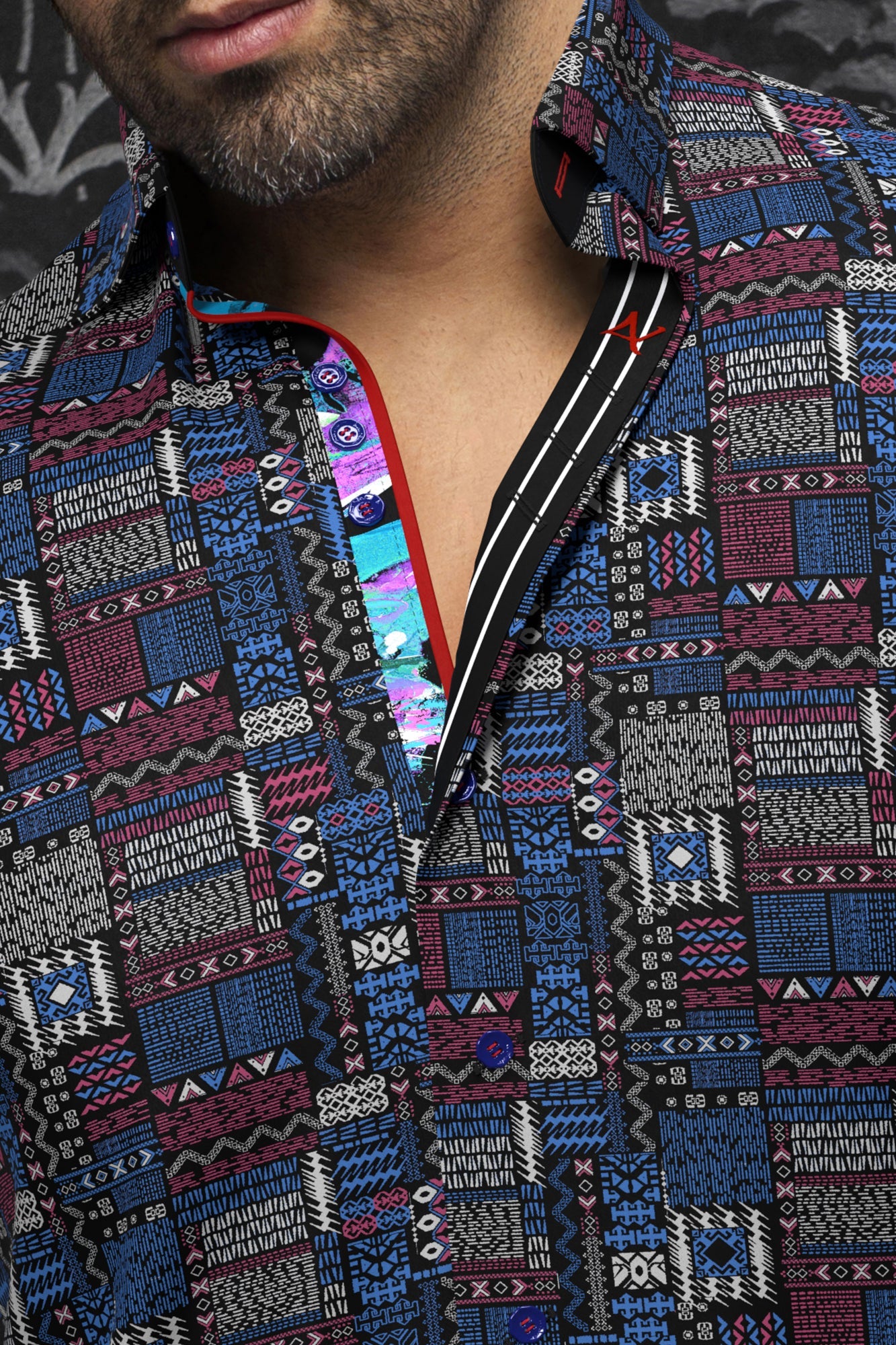 Knit short sleeve shirt for men by Au Noir | FINLAY(SS) Noir Multi | Menshirt, complete inventory of the Au Noir brand