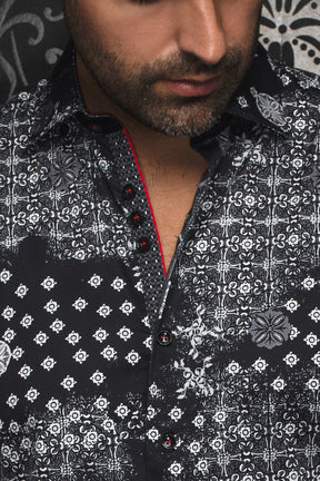 Long sleeve shirt for men by Au Noir | FLORIANI Black Red | Menshirt, complete inventory of the Au Noir brand
