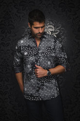 Long sleeve shirt for men by Au Noir | FLORIANI Black Red | Menshirt, complete inventory of the Au Noir brand