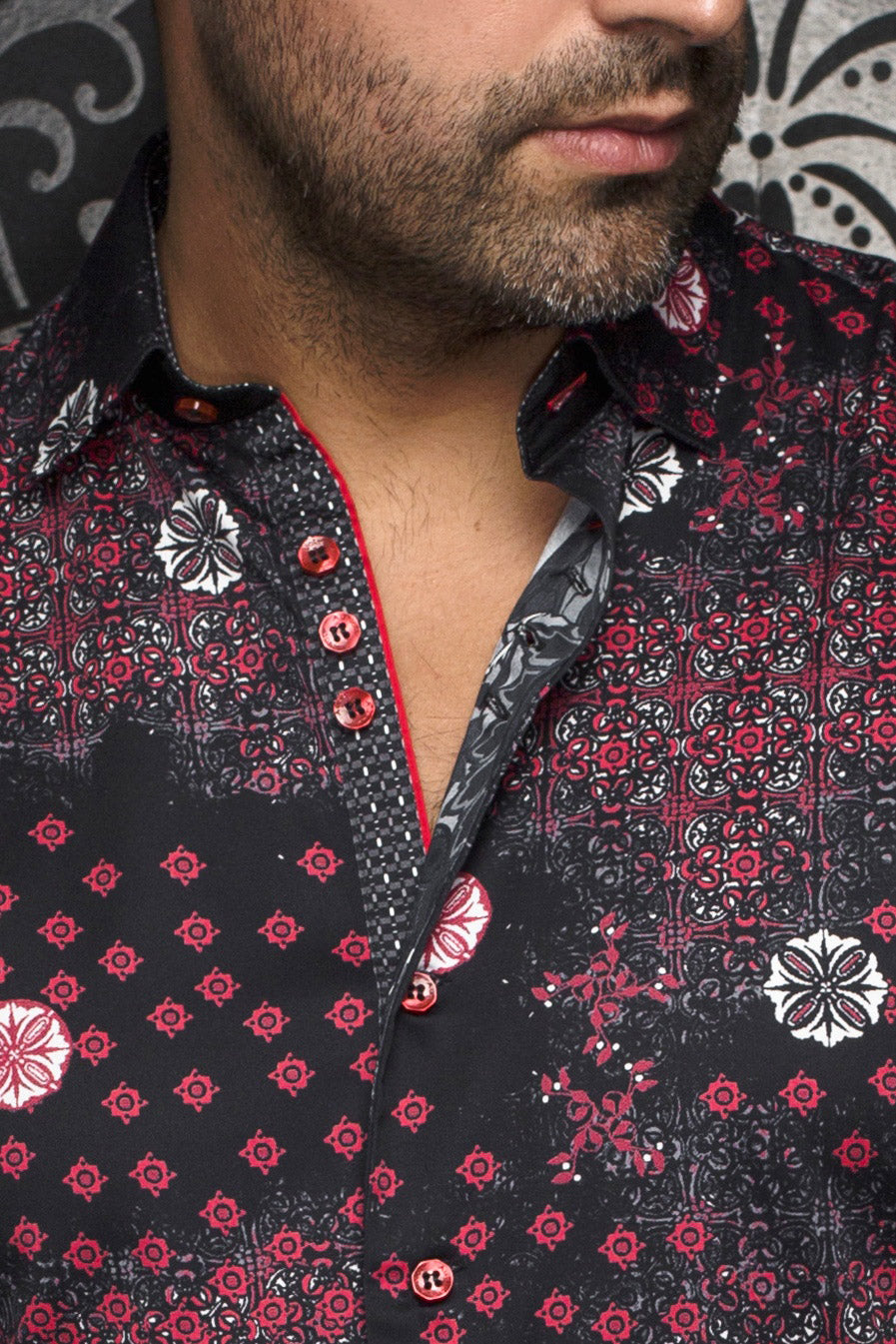 Chemise manches longues pour homme par Au Noir | FLORIANI Noir Rouge | Machemise, inventaire complet de la marque Au Noir