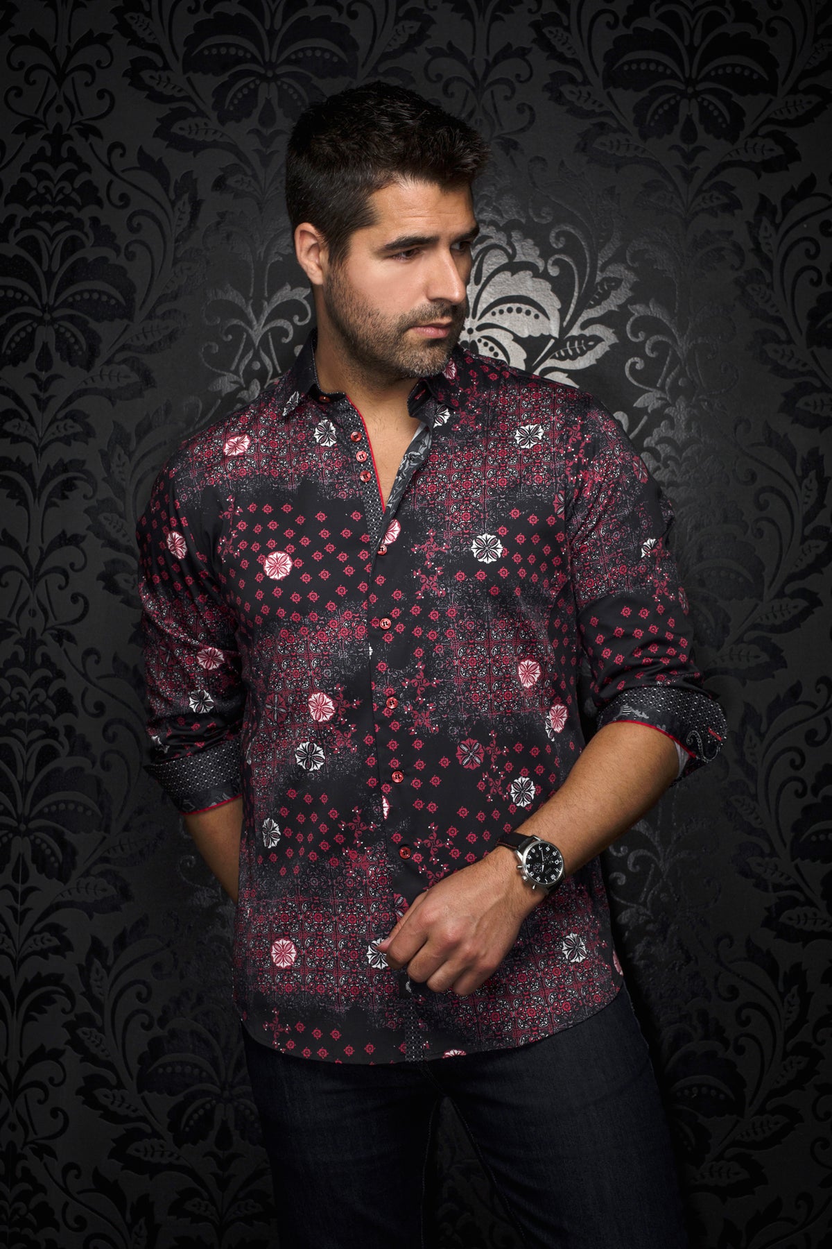 Chemise manches longues pour homme par Au Noir | FLORIANI Noir Rouge | Machemise.ca, inventaire complet de la marque Au Noir