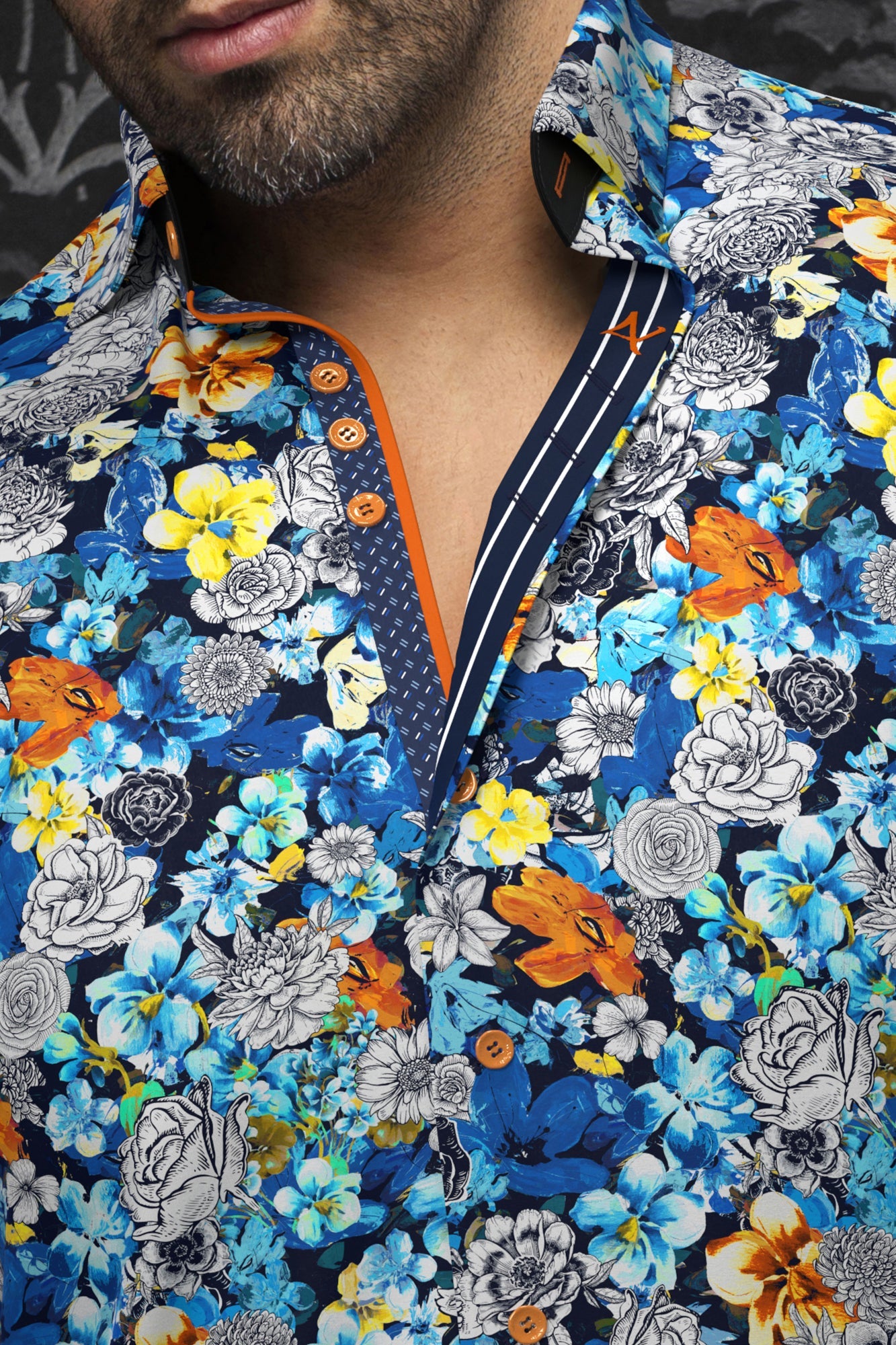 Knit long sleeve shirt for men by Au Noir | FLORINA Turquoise Multi | Menshirt, complete inventory of the Au Noir brand