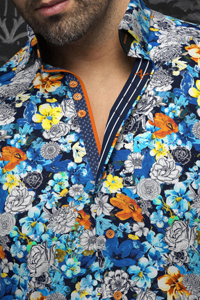Knit long sleeve shirt for men by Au Noir | FLORINA Turquoise Multi | Menshirt, complete inventory of the Au Noir brand