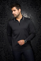 Long sleeve polo for men by Au Noir | FEDERICO Black | Menshirt, complete inventory of the Au Noir brand