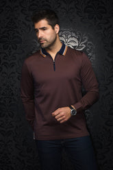 Long sleeve polo for men by Au Noir | FEDERICO Tobacco | Menshirt, complete inventory of the Au Noir brand
