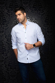 Chemise manches longues en lin pour homme par Au Noir | GERE Bleu | Machemise.ca, inventaire complet de la marque Au Noir