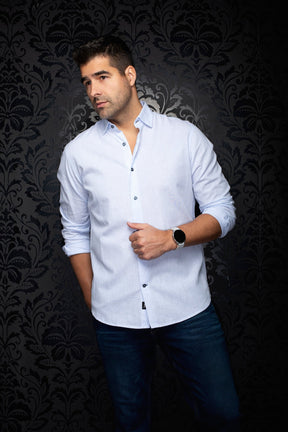 Chemise manches longues en lin pour homme par Au Noir | GERE Bleu | Machemise.ca, inventaire complet de la marque Au Noir