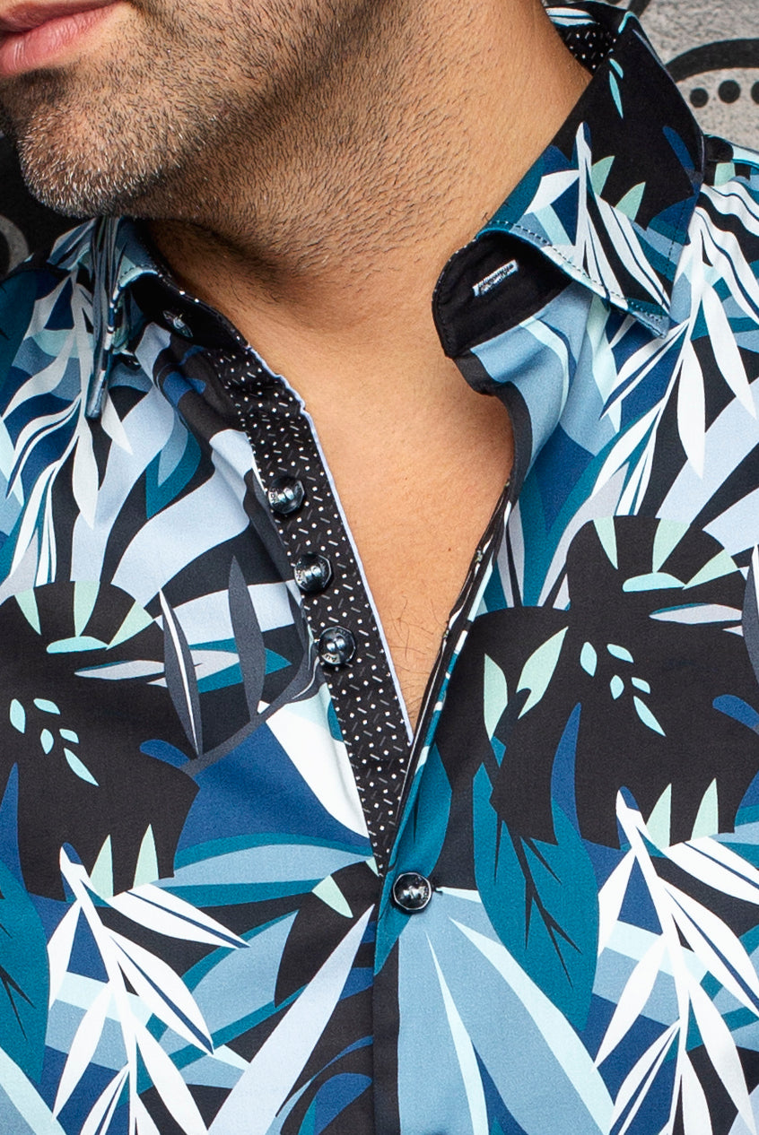 Chemise manches courtes en coton extensible pour homme par Au Noir | GREENWILD (SS) Noir Aqua | Machemise.ca, inventaire complet de la marque Au Noir