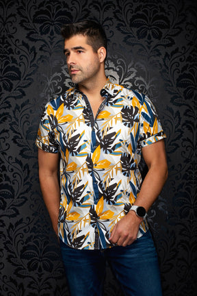 Chemise manches courtes en coton extensible pour homme par Au Noir | GREENWILD (SS) Or | Machemise.ca, inventaire complet de la marque Au Noir