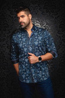 Long sleeve shirt for men by Au Noir | HARRINGTON Navy | Menshirt, complete inventory of the Au Noir brand