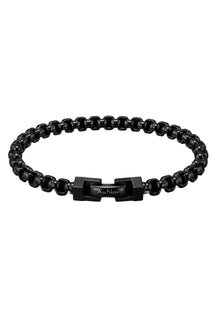 Men's black interlocking link bracelet with rectangular clasp and visible Au Noir logo, product view