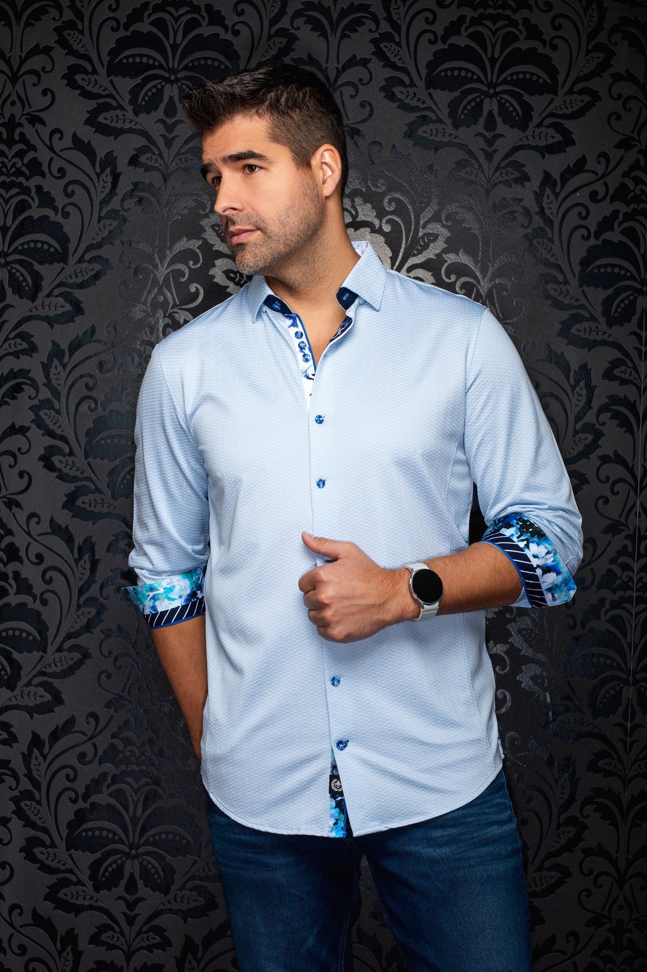 Chemise manches longues en Knit extensible pour homme par Au Noir | IRONBARK Bleu | Machemise.ca, inventaire complet de la marque Au Noir