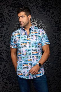 Chemise manches courtes en Knit extensible pour homme par Au Noir | KANAHA (SS) Bleu Pâle | Machemise.ca, inventaire complet de la marque Au Noir