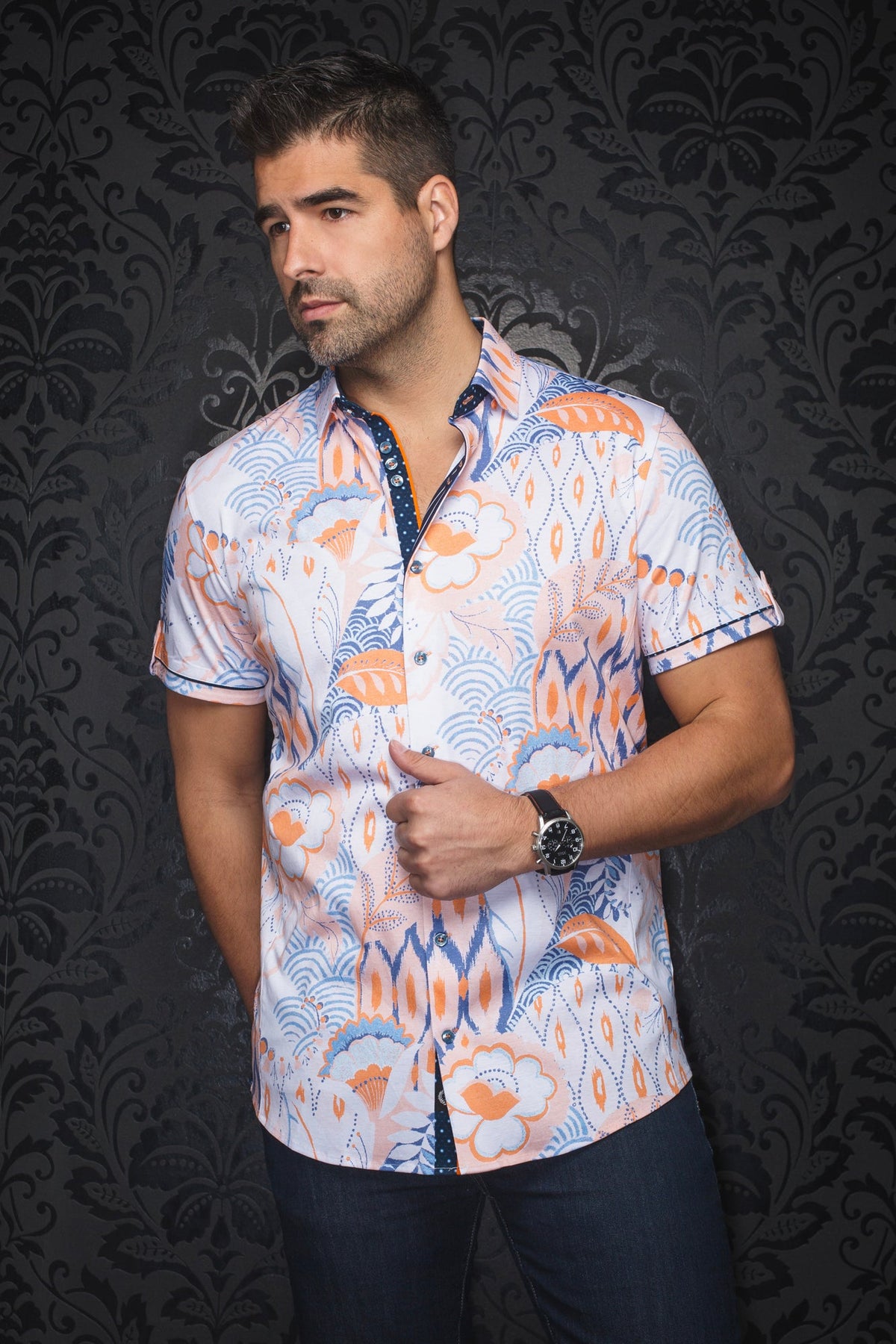 Chemise manches courtes en Knit pour homme par Au Noir | KYLE(SS) Orange | Machemise.ca, inventaire complet de la marque Au Noir