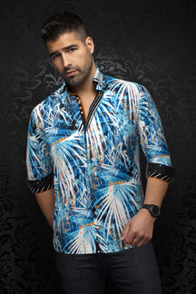 Knit long sleeve shirt for men by Au Noir | KYLIAN Turquoise | Menshirt, complete inventory of the Au Noir brand