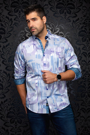 Chemise manches longues en coton extensible pour homme par Au Noir | LAJEDO Lilas | Machemise.ca, inventaire complet de la marque Au Noir