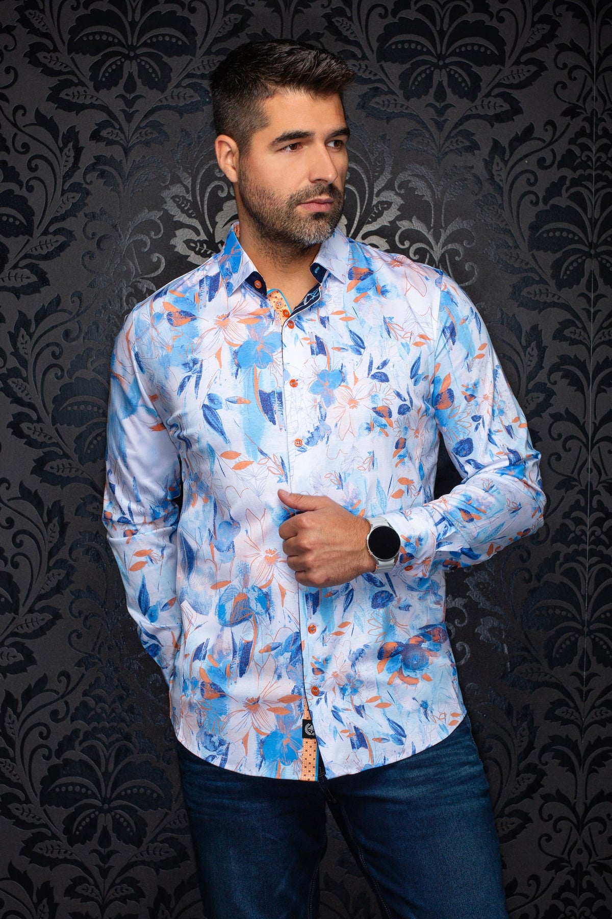 Chemise manches longues en Knit extensible pour homme par Au Noir | LAKESIDE Ciel | Machemise.ca, inventaire complet de la marque Au Noir