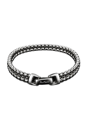 Bracelet argenté à maillons multiples avec fermoir à logo Au Noir, vue produit isolée pour homme