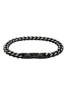 Men's black chain bracelet with silver-toned link faces and Au Noir logo clasp, product view