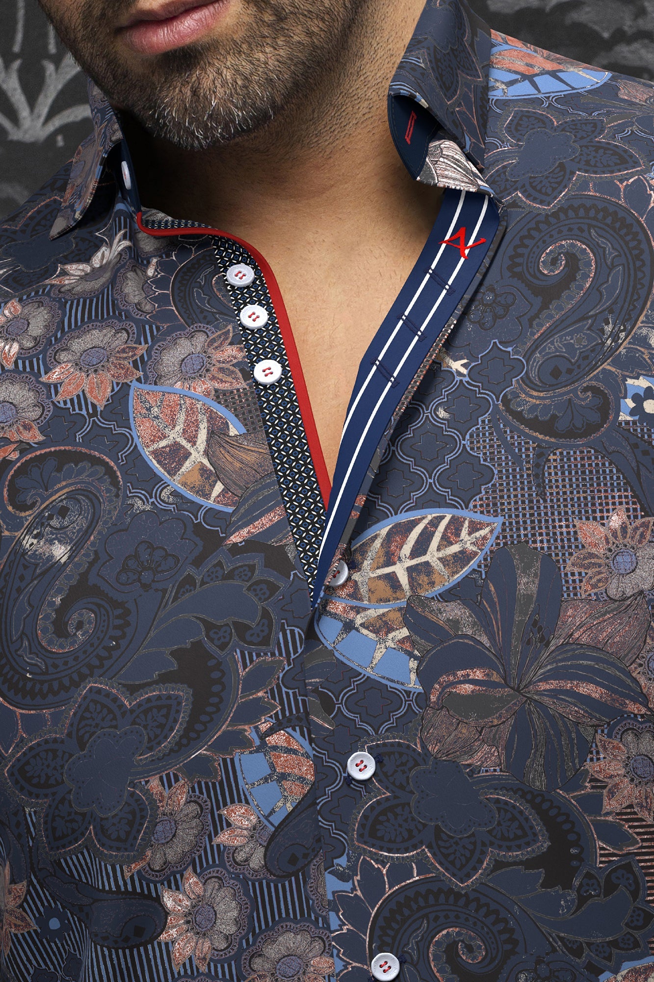 Long sleeve shirt for men by Au Noir | MACHADO Navy Rust | Menshirt, complete inventory of the Au Noir brand