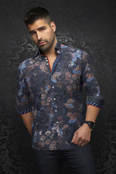 Long sleeve shirt for men by Au Noir | MACHADO Navy Rust | Menshirt, complete inventory of the Au Noir brand