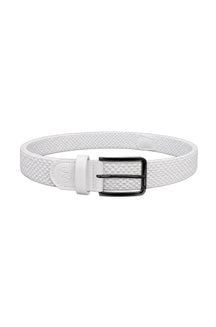 Au Noir men's white woven belt with black rectangular buckle and tonal trim, product view