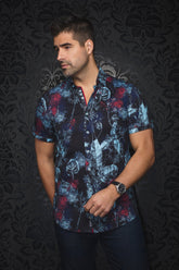 Chemise manches courtes en Knit pour homme par Au Noir | MARENGO (SS) Noir Turquoise | Machemise.ca, inventaire complet de la marque Au Noir