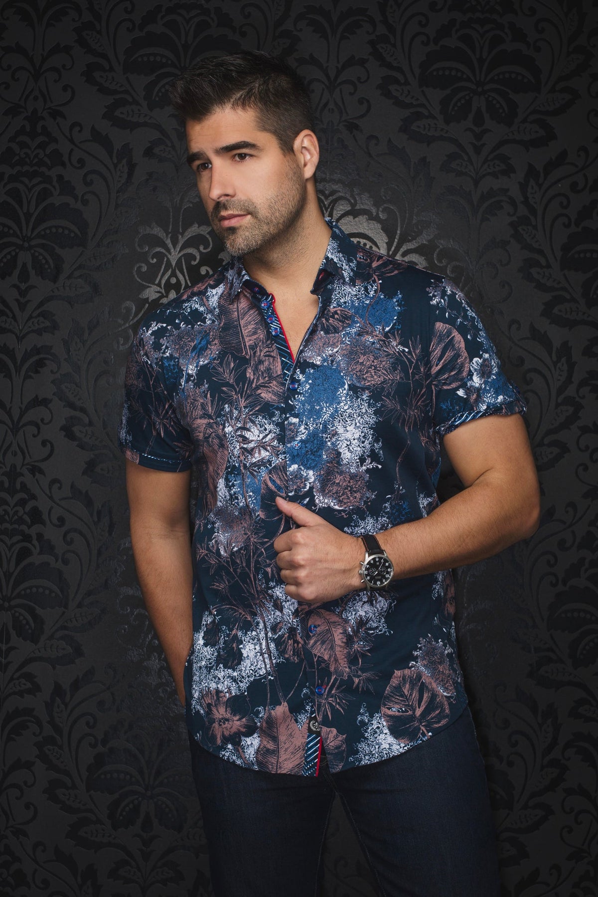 Chemise manches courtes en Knit pour homme par Au Noir | MARENGO (SS) Marine Tabac | Machemise.ca, inventaire complet de la marque Au Noir