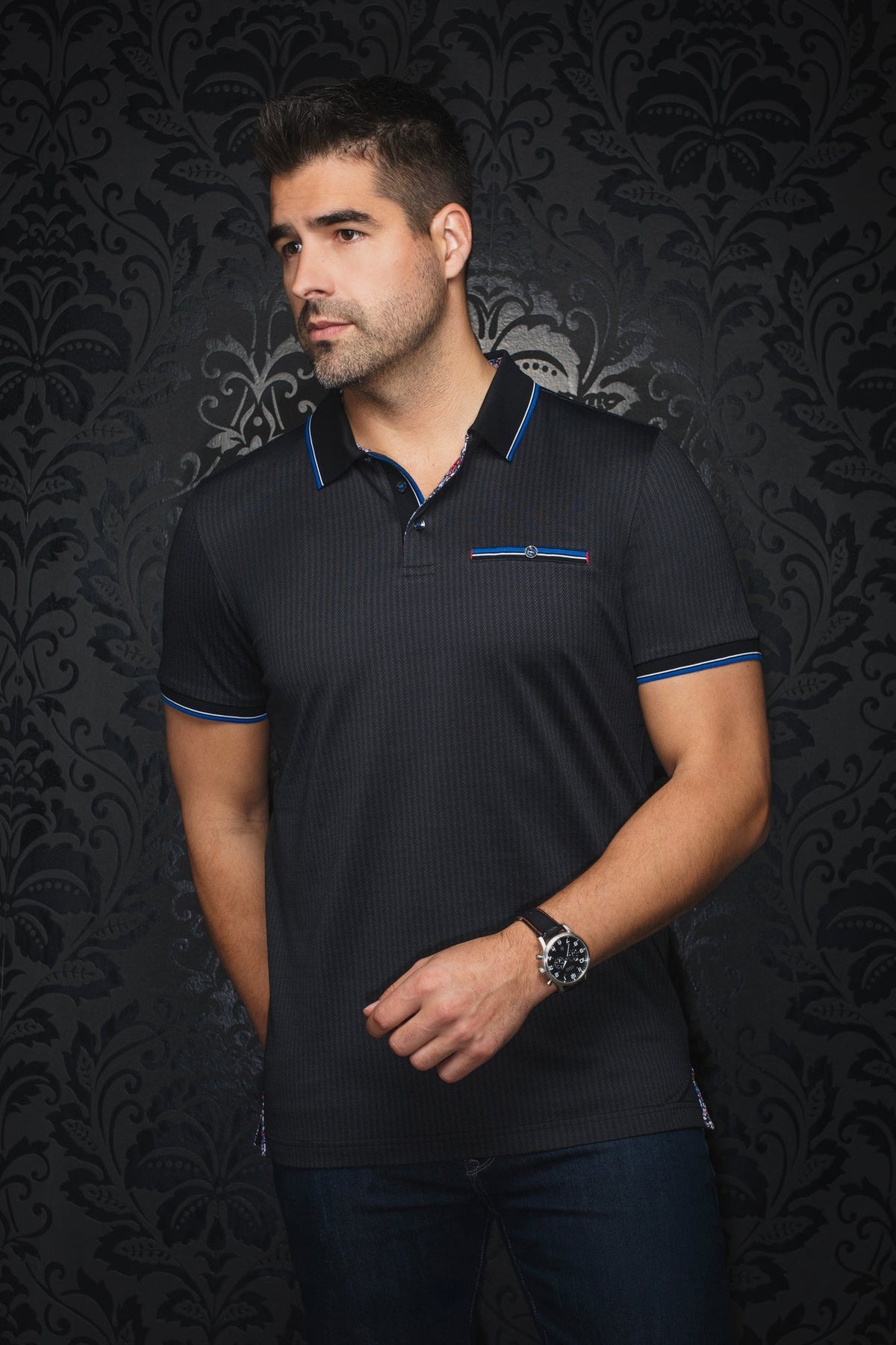Polo for men by Au Noir | MAYBERRY Black | Menshirt, complete inventory of the Au Noir brand
