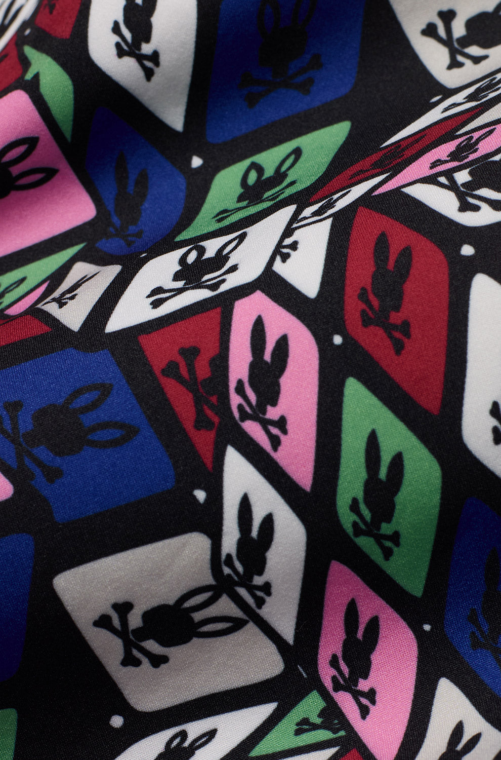 Men's black swim shorts, detail view by Psycho Bunny