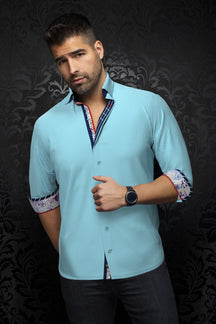 Knit long sleeve shirt for men by Au Noir | MIRON Dark Turquoise | Menshirt.com, complete inventory of the Au Noir brand